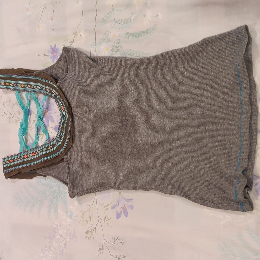 Free people tank top with cute bib detail and lace criss cross back